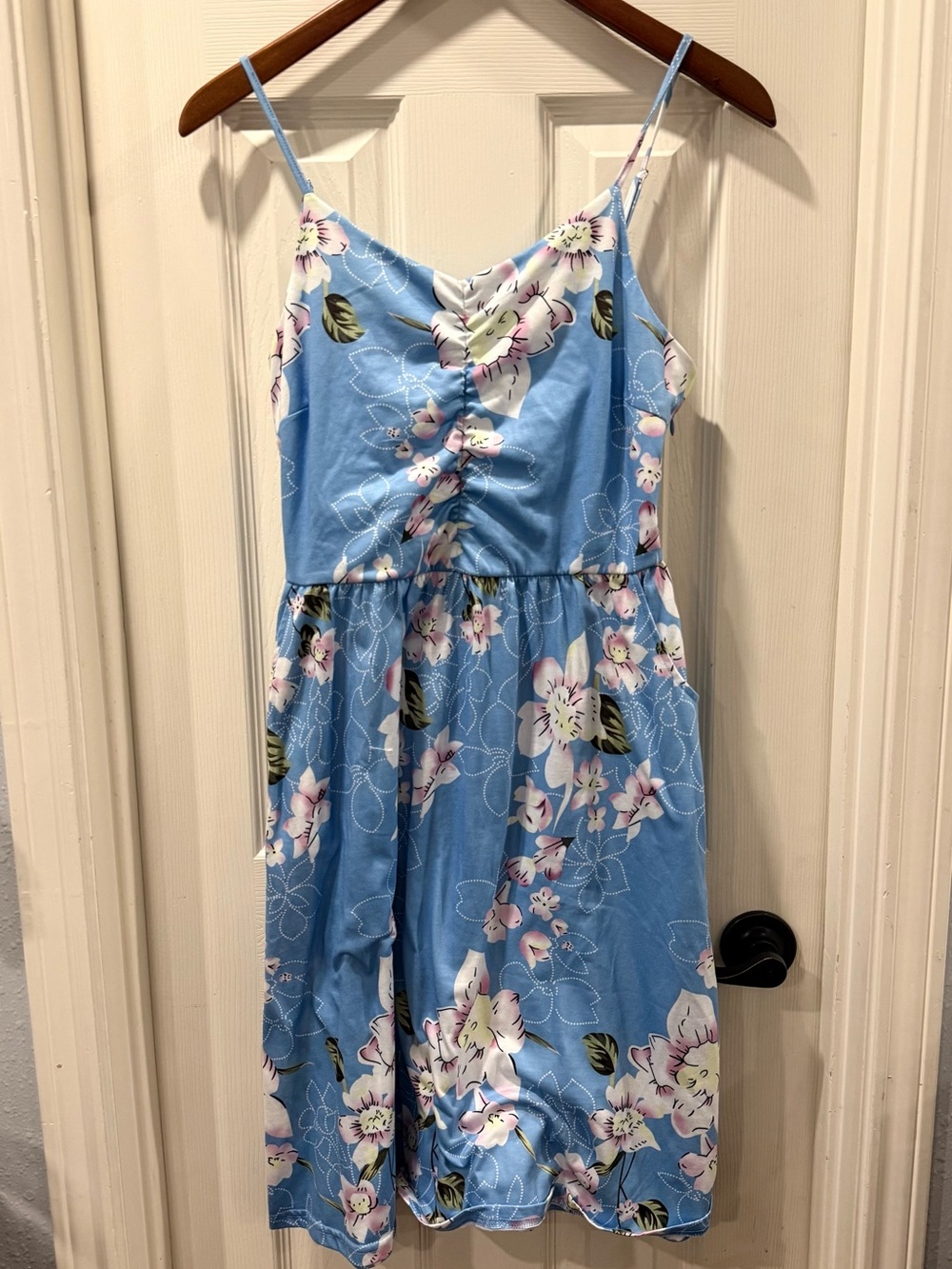 Blue Floral Spaghetti Strap Sundress w/ pockets